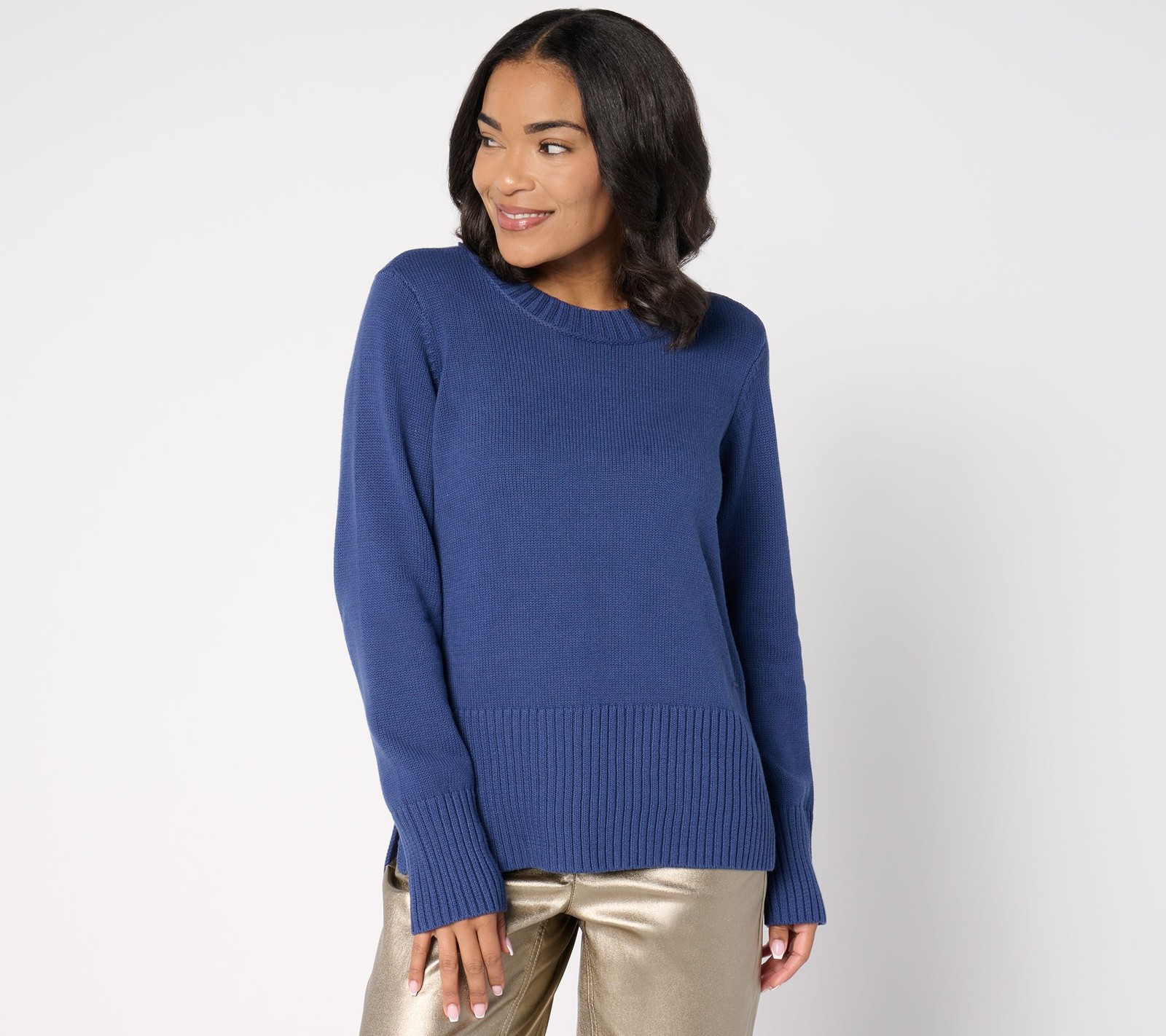 Peace Love World Women's Top Plus Sz Sweater 3X 100% Cotton Crewneck Blue