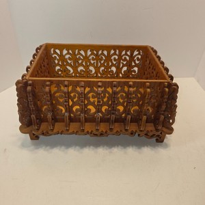 Vintage Fretwork Gothic Wood Scroll Box / Basket 8" x 12" x7"