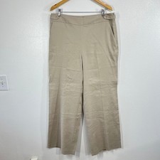 Talbots AirKnit Stretch Wide Leg Pants Size 14 Linen Blend Trousers Beige Chic