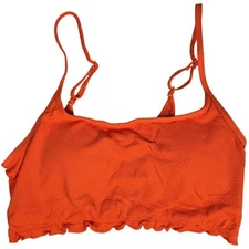 Aerie Textured Orange Scoop Neck Bikini Top M NWT