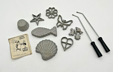 VTG HIRCO Cast-Iron Rosette Cookie Cutter Waffle Molds, Lot of 8 w/ 2 Handles