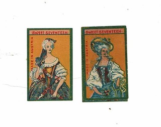 2 Old Austria Solo c1910s matt matchbox labels Sweet Seventeen size 42x26mm