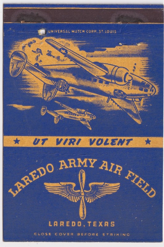 WWII LAREDO ARMY AIR FIELD AND B-24 LIBERATOR MATCHBOOK POSTCARD