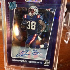 2021 Panini Donruss Optic Rated Rookie Rhamondre Stevenson Purple Stars Auto /50