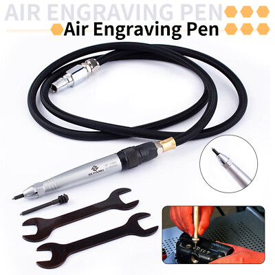 Pneumatic Air Scribe Engraving Pen Pencil Style Lettering Tool Kit with 1/4''Hose