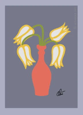 JACQUELINE DITT - Yellow Tulips on Grey Font ltd.sign.Druck Grafik ger.13x18 cm  - Bild 1 von 3