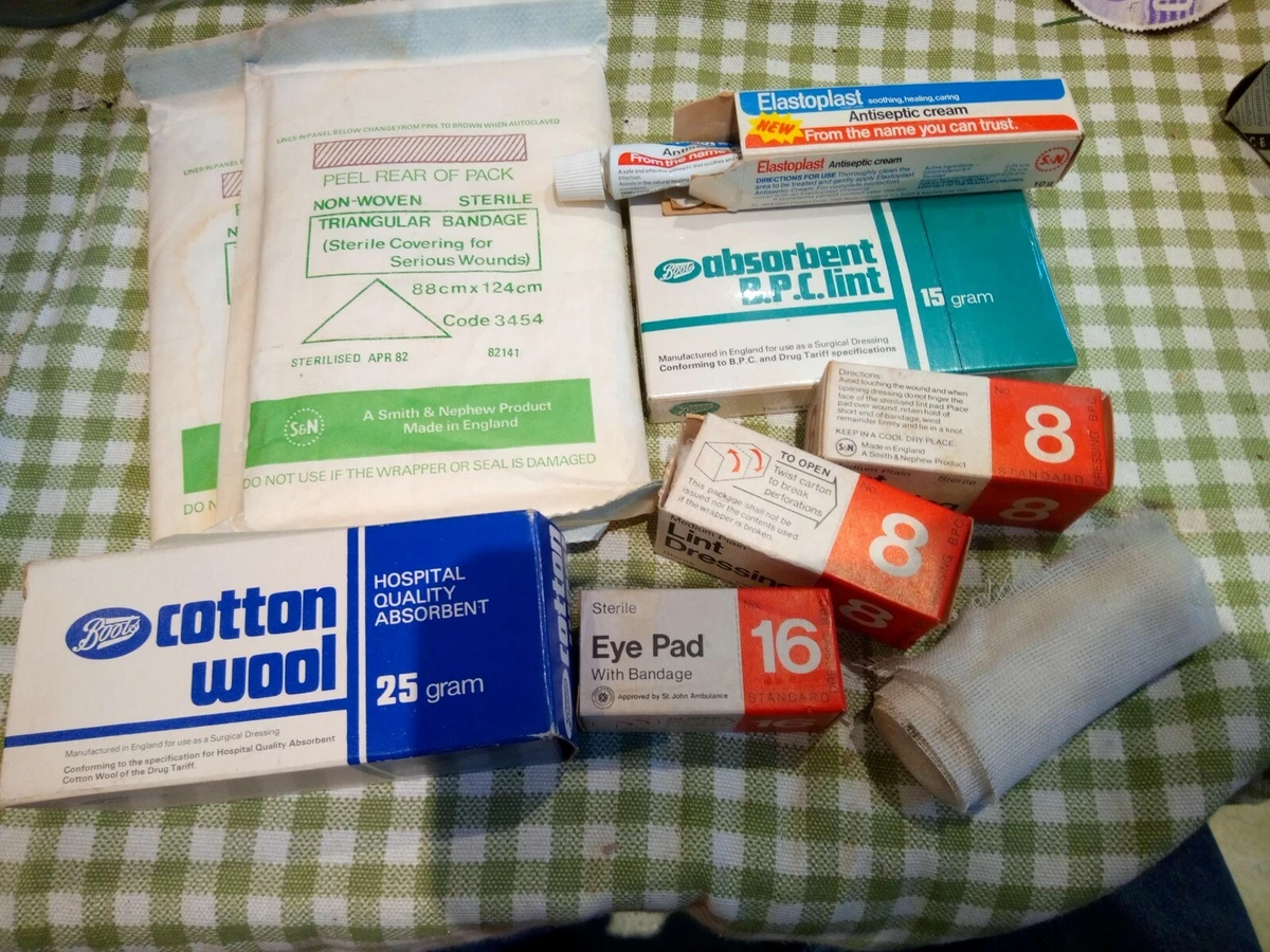VINTAGE FIRST AID SUPPLIES BOOTS ELASTOPLAST 1980S RETRO PROP