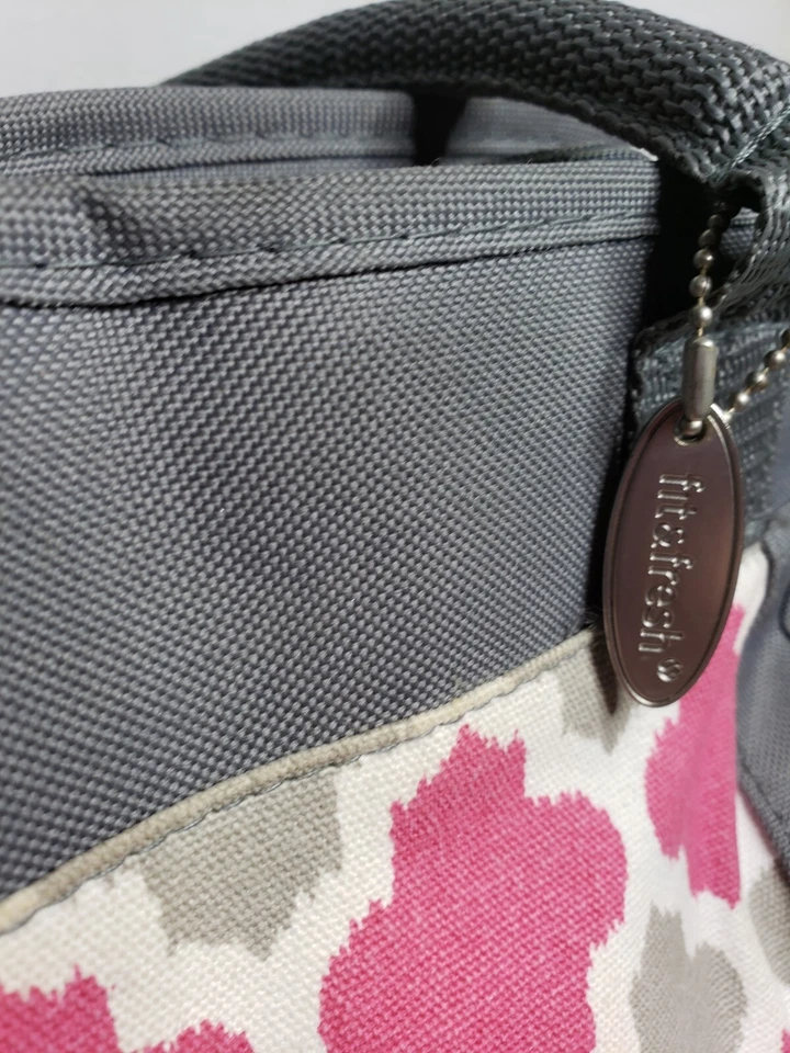 Fit & Fresh  insulated lunch Tote bag Geometric Pink Gray Double Handle - Image 3 of 4