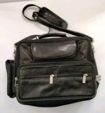 Wilson  Lack Leather Messenger Bag Multi Purpose 6 Zip Pockets, Glasses Phone...