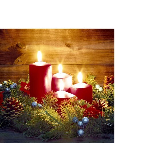 20 Kleine Cocktailservietten Advent Kerzentanne Gesteck Weihnachten Rot 24X24Cm-image