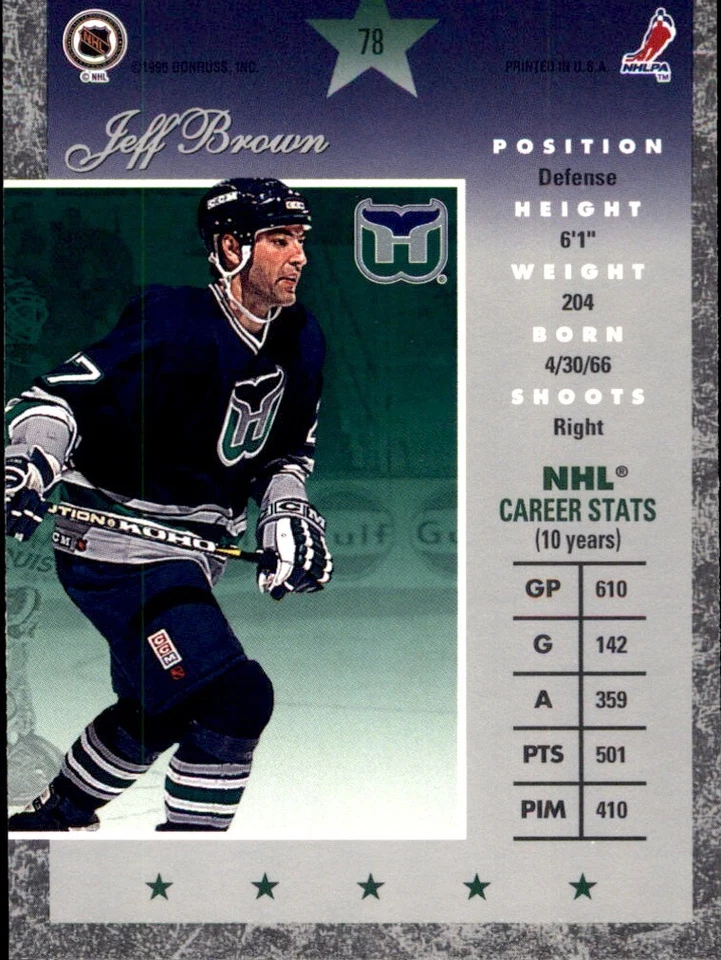 1995-96 Donruss Elite #78 Jeff Brown HARTFORD WHALERS - Image 2 of 2