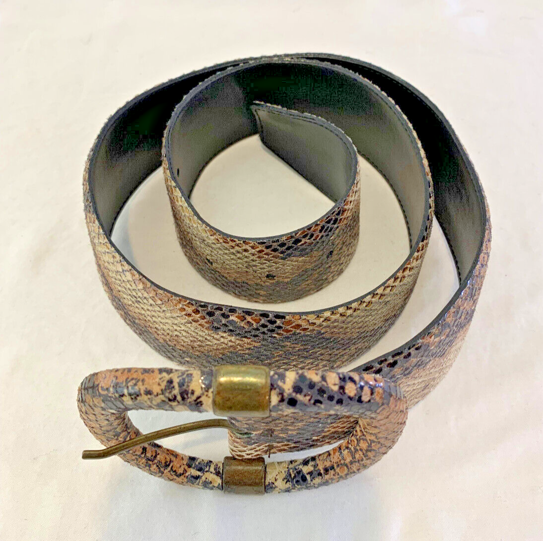 SANDY DUFTLER Snaffle Bit Snake Embossed Print Leather Belt 32 Metallic Brown NEW SANDY DUFTLER Snaffle Bit Snake Embossed Print Leather  main image 3