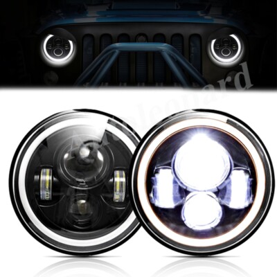 Auxbeam 7'' Round LED Headlights Turn Signal DRL Lights For Wrangler JK TJ LJ CJ