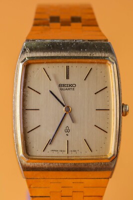 Seiko 7830-5150 Rectangular Steal Bracelet Gold Dial ~36x28mm Mens