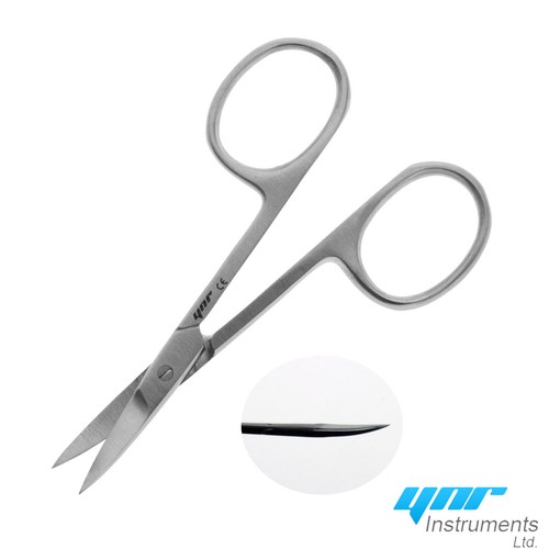 Forbici punte curve corte, gambe divaricate, in acciaio inox, lungh