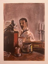 Toulouse Lautrec (Handmade) Drawing On old Paper Signed & Stamped Mixed Media