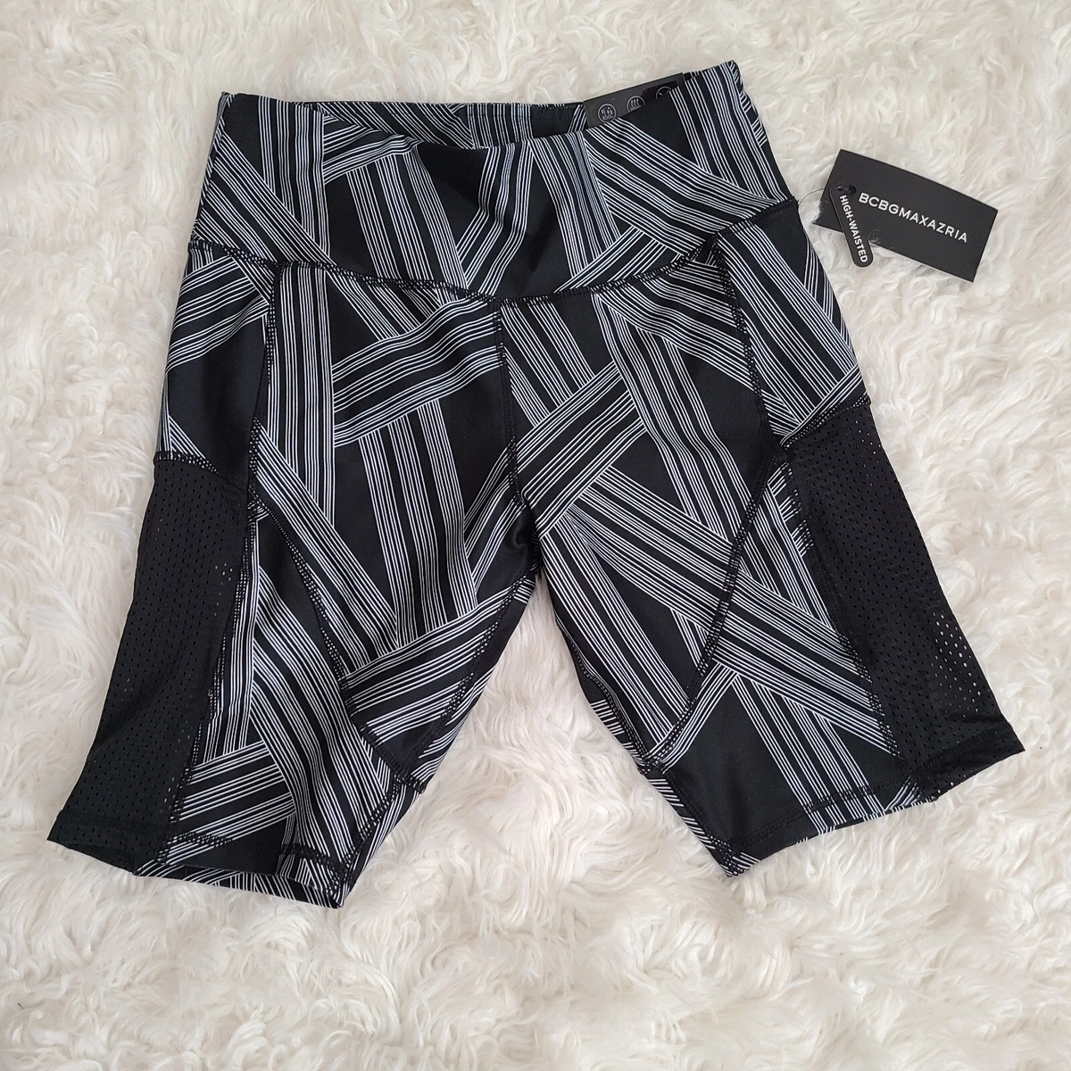 BCBGMAXAZRIA Women s Highwaisted Biker Shorts in Black White Sz L