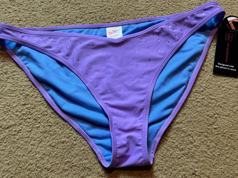 Nuevo con etiquetas Pantalones de Bikini Púrpura Estilo Y2K Estrás Frente en V Púrpura Pierna Alta Corte Alto XL Foto 2 de 3