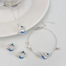 Women's Shell Imitation Pearl Jewelry Set Silver Necklace Bracelet Earrings