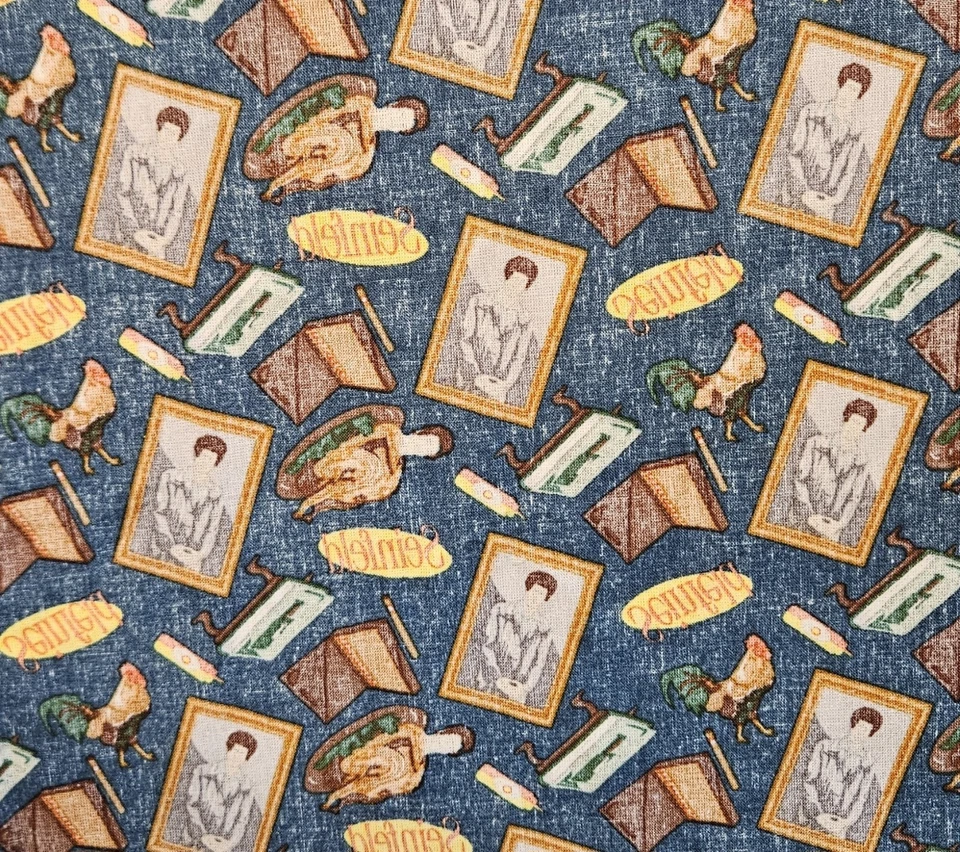 Tela Seinfeld Kramer 43" x 57" imágenes icónicas camelot años 90 100% algodón azul Foto 3 de 4