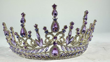 Purple Rhinestone Tiara Crown Heavy Metal Pageant Wedding Quincea era