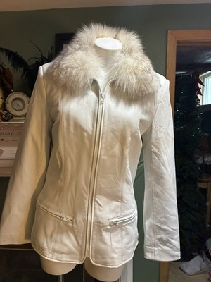 Ferrara White Leather Jacket With Genuine Fox Fur Trim-S (designer s Sample)