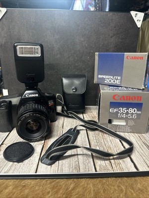 Canon EOS Rebel 35mm Film Camera w/35-80mm Lense Canon Flash Case Battery&Extras