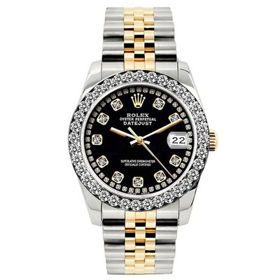 Rolex Datejust 26MM 6917 Black Diamond Dial Diamond Bezel Two Tone Yellow Gold