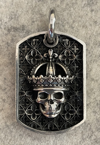 KING BABY STUDIO Crowned Skull Relic Dog Tag Pendant 36.9g 925 Silver