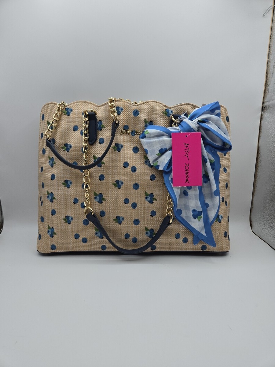 Betsey Johnson XOTOTE Straw Shoulder Bag Blueberries Scarf  Betsey Johnson Blueberry Shoulder Handbag main image 1
