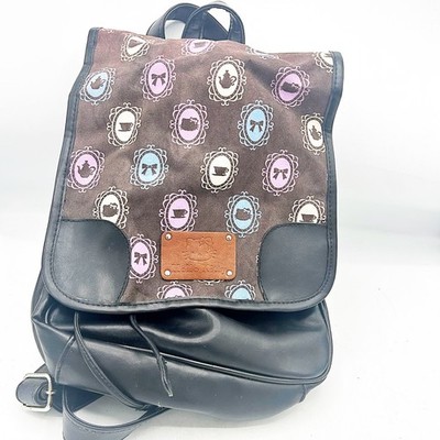 Hello Kitty Backpack Small Black Faux Leather Cameo Print