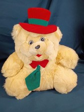 Vintage Dan Dee Christmas Teddy Bear 12" Red Top Hat Green Tie Holiday Plush