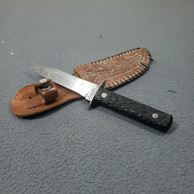 Vtg Imperial Fixed Blade Hunting Knife PROV R.I. USA w Leather