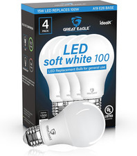 Great Eagle A19 LED Light Bulbs 100 Watt Equivalent - UL Listed - Soft White 300