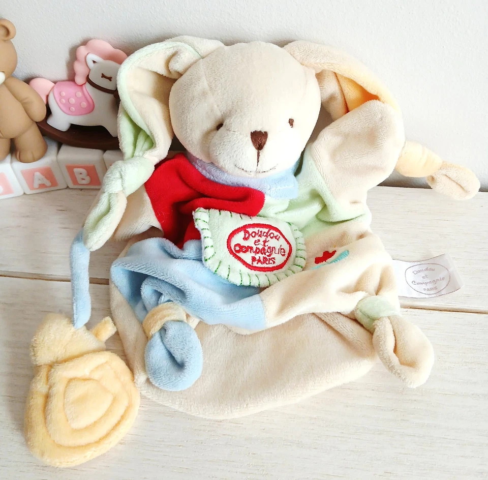 Doudou et compagnie marionnette lapin foulard escargot tulipe noeuds ancien - Photo 1/1