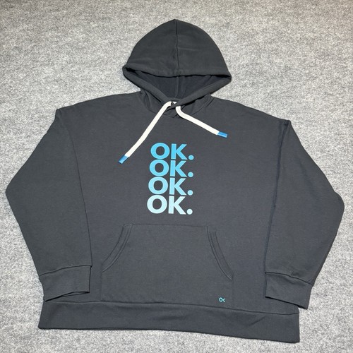 Outerknown Hoodie Black Organic Cotton Pullover Sweater Blue Logo Men Size Large