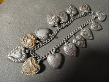 Heavy Loaded STERLING SILVER 925 VTG PUFFED HEARTS BRACELET Jewelry -NR