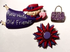 Red Hat Society Ladies Brooches Lot Purse Heart Purple Lady Starburst Vintage