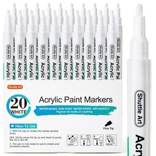 White Paint Pens, 20 Pack Fine Tip Acrylic Pens, Water-Based Quick Dry Marker...