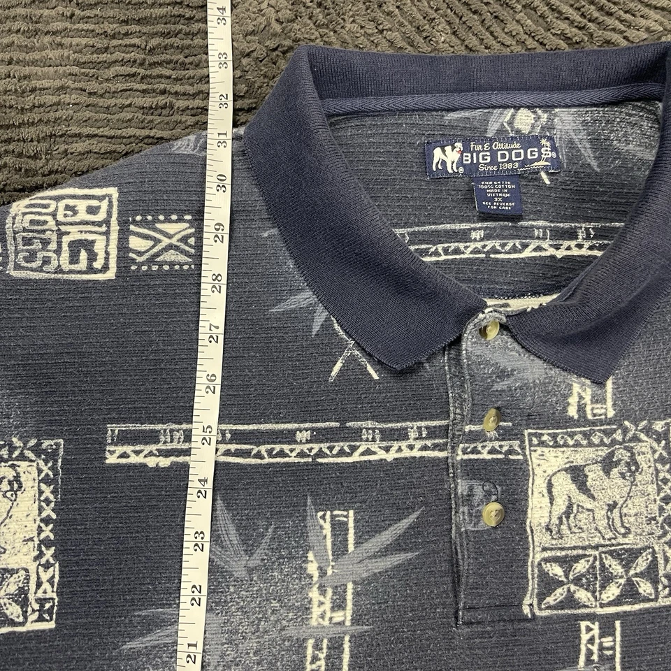 Big Dogs Men’s 3X Polo Shirt Blue Cotton Hawaiian Tribal Print Short Sleeve - Image 4 of 4