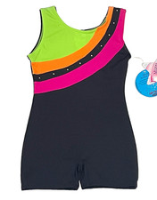 Moret Biketard Unitard Bodysuit Bike Leg Color Inserts Silver Studs Girl XS 3/4