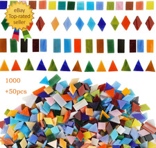 1050 Pieces Mixed Shapes Glass Mosaic Tiles for Crafts, Colorful Stained Glass P