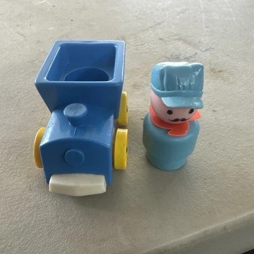 Vintage Fisher Price Little People Little Blue Train and Conductor