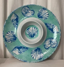 TOMMY BAHAMA Chip & Dip OR VEGGIE & DIP TRAY  - MELAMINE - Seashell Nautical