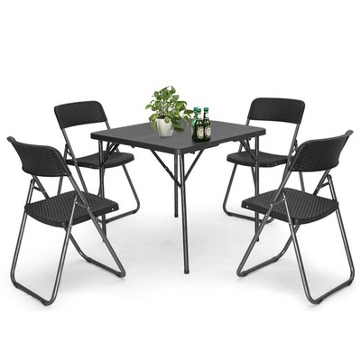 Sekey Balkonmöbel 1 Tisch 4 Stühle Rattan Balkonset Klappbar Garten-Essgruppe