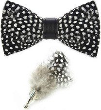 Feather Bow Tie Peacock Pre-Tied Bow Tie with Brooch Set for Men Tuxedo Banquet