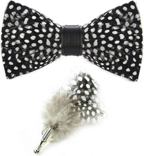 Feather Bow Tie Peacock Pre-Tied Bow Tie with Brooch Set for Men Tuxedo Banquet