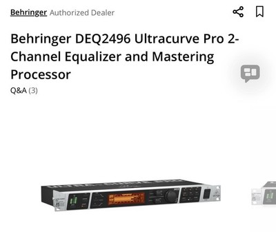 Behringer DEQ2496 Ultracurve Pro 2-Channel 1U Rack Digital Mastering EQ