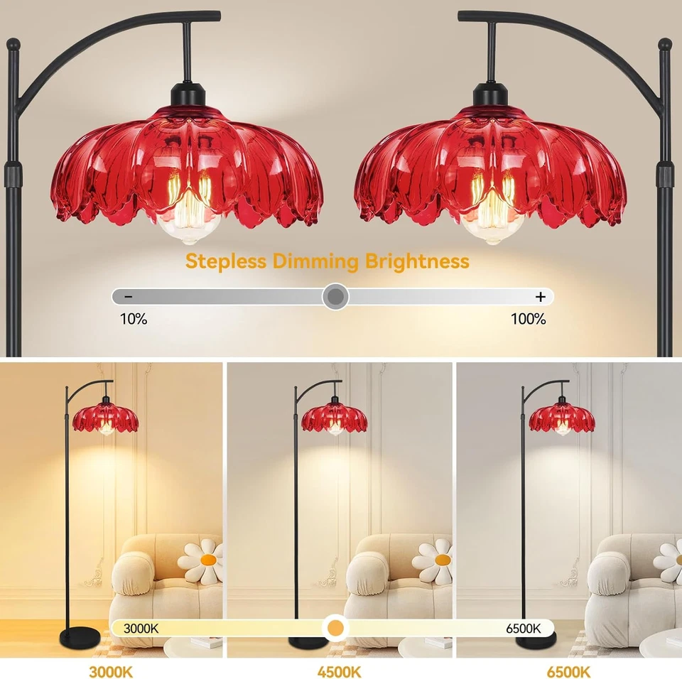 Lámpara de pie única para sala de estar con control remoto, arco vintage flor de pie alta L Foto 2 de 4