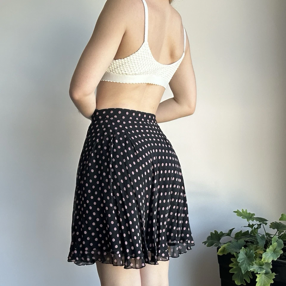 Falda midi Bettina Liano para mujer 8 marrón y rosa a lunares seda cintura alta Foto 4 de 4